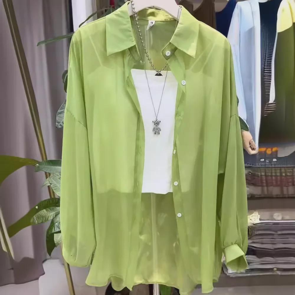 Dámský šifonový košile na ochranu před sluncem - Lehký, volný střih, kardigan s dlouhým rukávem na léto