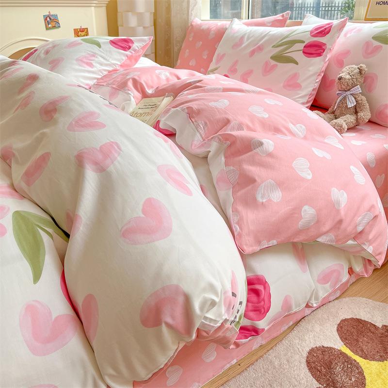 Fire-delt rent bomulls fire-delt sett, ren bomull, friskt og fortykket dynetrekk