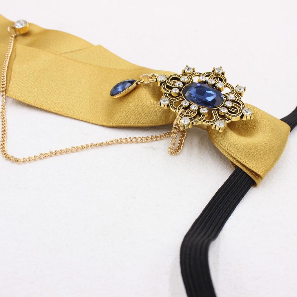 Retro College-Style Gemstone Streamer with Metal Chain - Unisex, No-Tie Design (TS365)