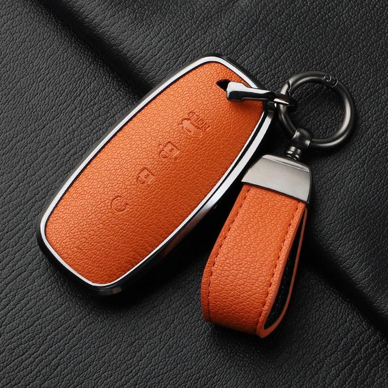 yxkpz10 4 Button Aluminum Alloy Goatskin Car Key Case Cover For Nissan X-trail T33 Qashqai J12 Teana 2022 2023 Car keychain Accessories