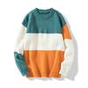 Herbst Winter Herren Pullover Gestrickter Colorblock Lose Rundhals Langarm Dicker Elastischer Pullover Warmer Mittellanger Unisex Pullover