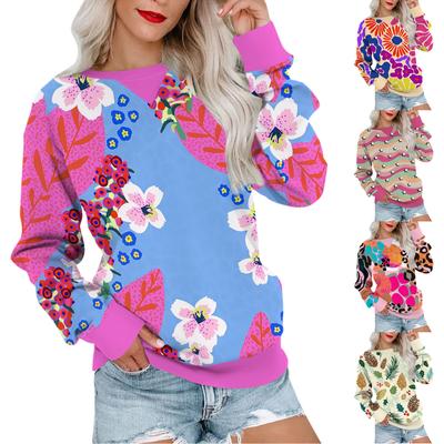 Kadın Günlük Baskılı Kazak Uzun Kollu Gömlek Büyük Boy Sweatshirt