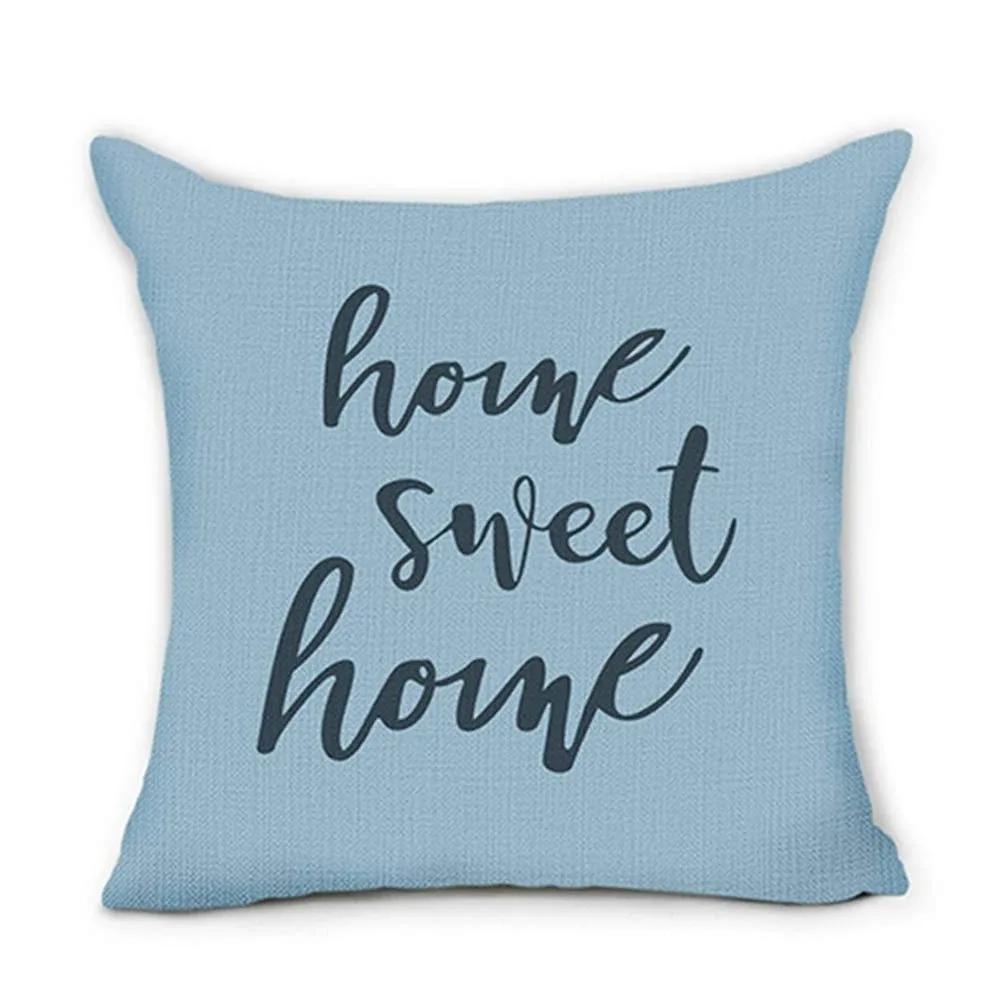 Home Decor Blue Geometric Floral Home Sweet Home Pillow Pattern Cushion Cover Suitable For Sofa Bedroom Car Pillow Cover
