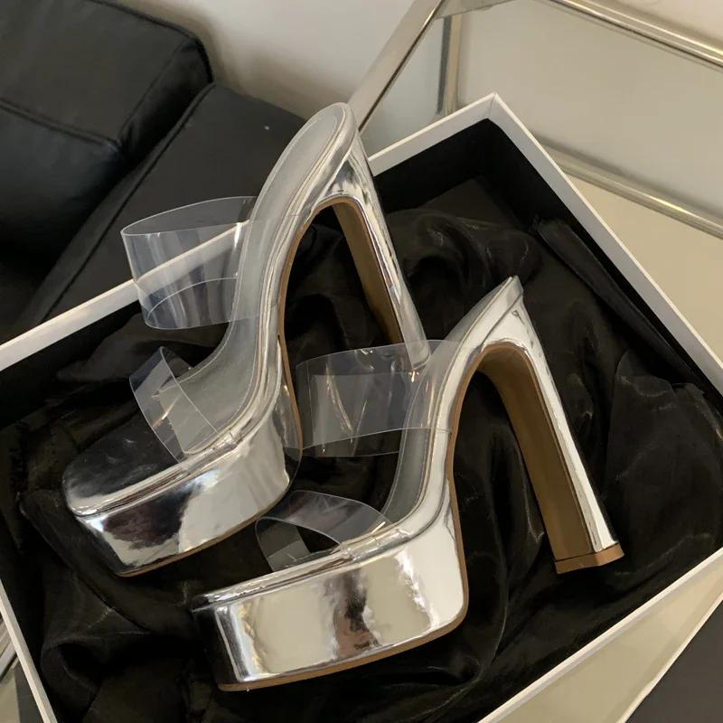 Fashion Eilyken Summer Open Toe Extreme Platform Chunky High Heels Women Slippers Fashion PVC Transparent Slides Female Shoes