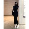 Stunning High-end Long Black Inner Slim-fitting and Thin Bottom Sweater Skirt High-necked Knitted Dress Women's Autumn and Winter
