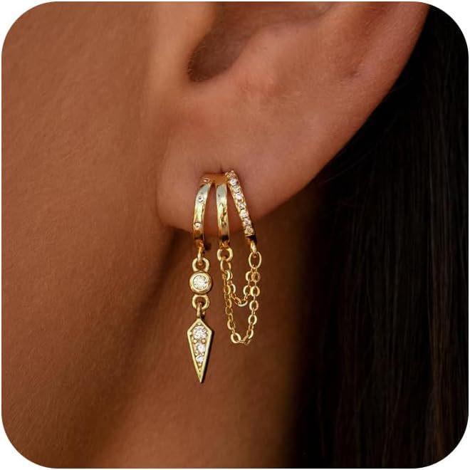 European and American Gold-Plated Tassel Earrings with Zircon Inlay