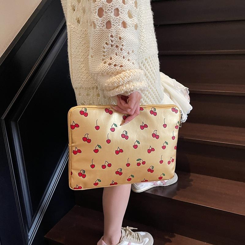 Simple Cherry Print Tablet Liner Bag Notebook Wear-resistant Computer Protective Cover Storage Bag Clutch Bag