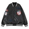 Mens PU Leather Jacket American Motorcycle Suit Baseball Suit Bomber Fall/Winter Loose Embroidered PU Leather Jacket Cross