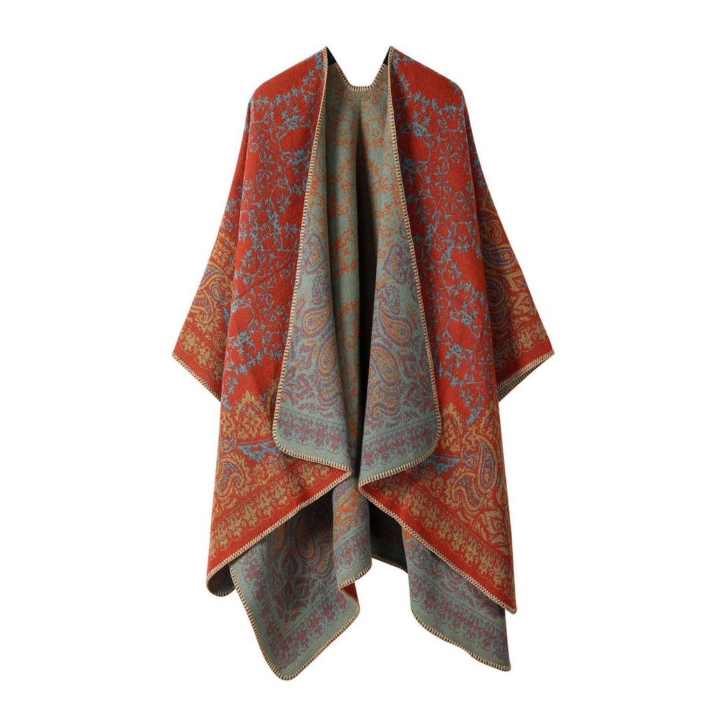 Women's Double-Sided Tassel Shawl Cloak - Classic Slit Design, Warm Travel Cape