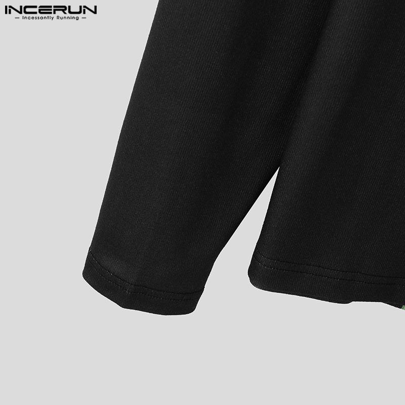 INCERUN Men High Neck Long Sleeve Scarf Pullover Casual Patchwork Tops