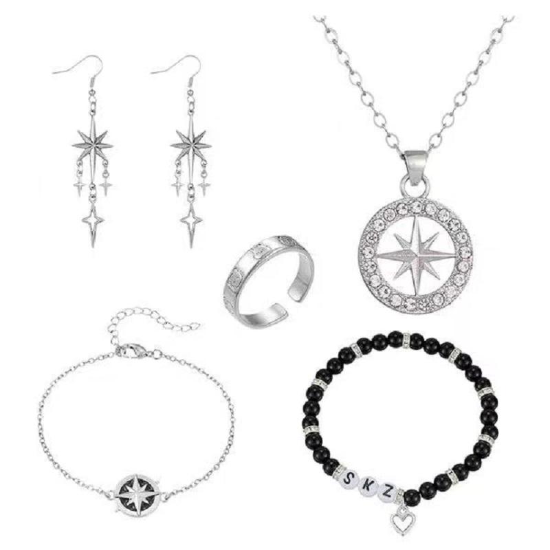 K-Pop Stray Kids Skzoo Star Retro Bracelet Punk Dark Octagonal Star Falling Alloy Earrings No Earholes Versatile Fashion