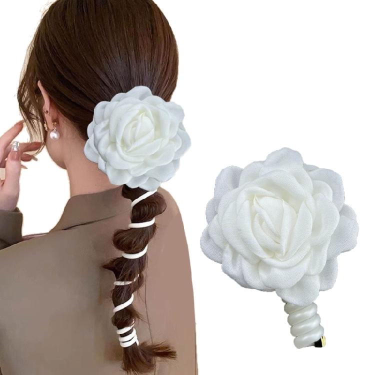 Set of 2 Camellia Stretchy Ponytair Holders Elegant Telephone Wire Hair Bands