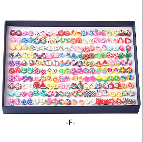 Korean 100-Pair Plastic Boxed Earrings Set - Soft Clay Drip Design, Diamond Glue Needle, Anti-Allergic.