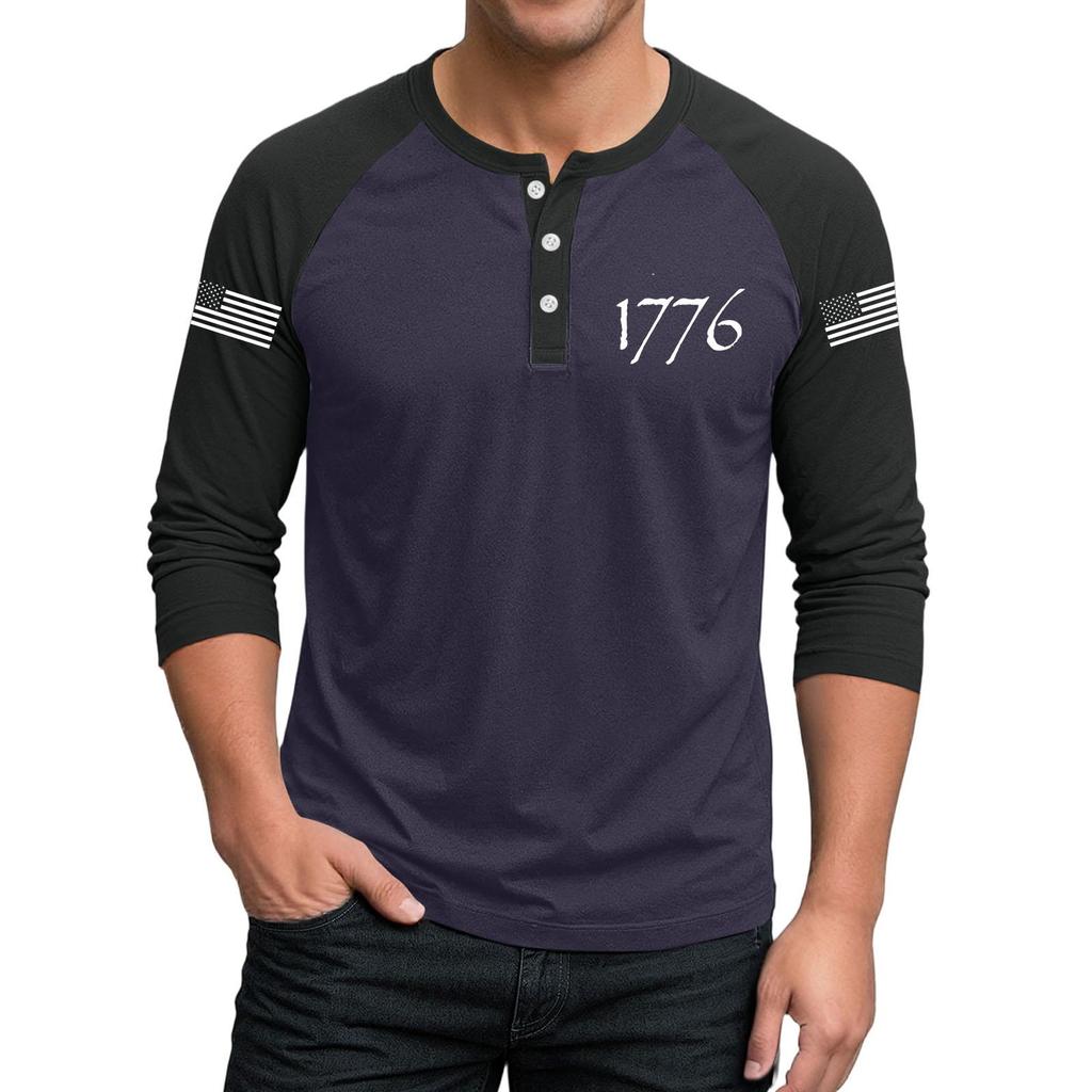Herren-Raglan-Top mit 3/4-Ärmeln und kontrastfarbener Knopfleiste