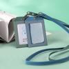 2 Card Slot Employee Work ID Card Set Hanging Rope PU Leather Bus Meal Card Chest Badge