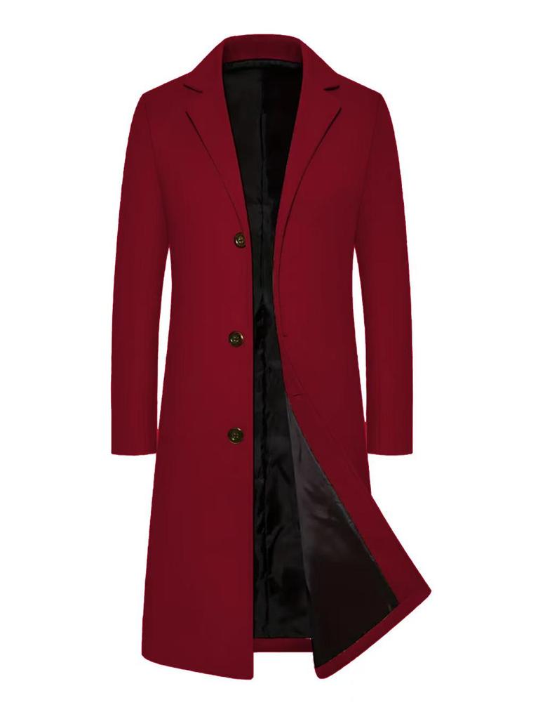 2025 Men's Wool Trench Coat - British Classic, Business Casual, Available in European and American Sizes, Elegant Long Over-the-Knee Design