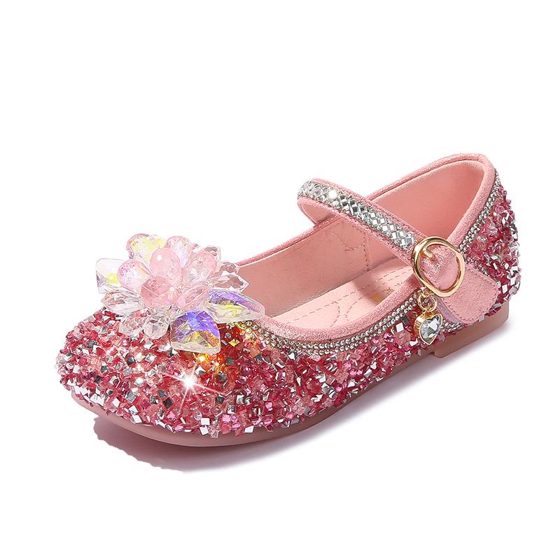 

Girls Princess Shoes New Spring and Autumn Style Little Girls Flat Shoes Blue Crystal Flower Children s Leather Shoes Baby Girl Shoes 36 рожевий