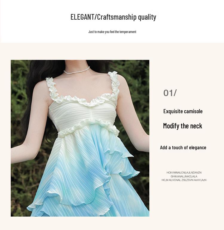 Women's Summer Ruffle Lace Patchwork Strappy Skirt Set