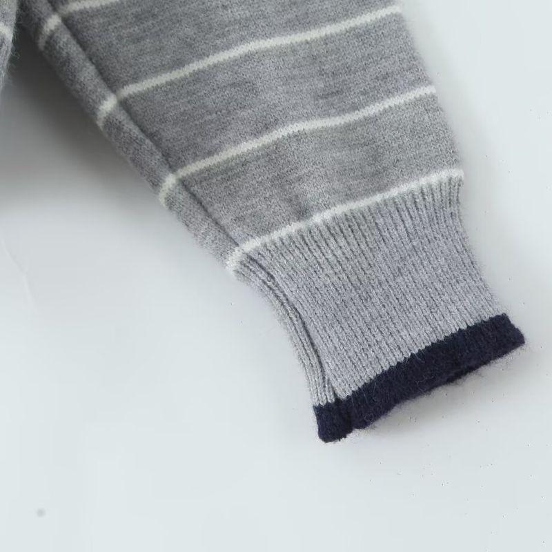 Kaslead New Women Clothes Western Style All-Match Fashion Stripe Round Neck Long Sleeve Sweater Cardigan