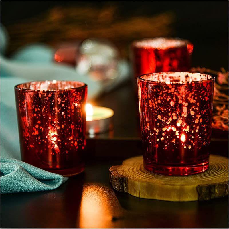 Glass Red Mercury Votive Tealight Candle Holders for Diwali and Christmas (Pack of 6) - Corporate Gifts, Home Decor, Decoration