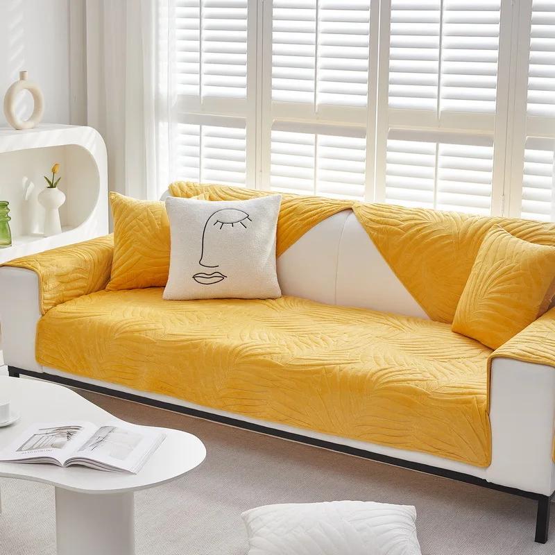Zimní jednobarevné protiskluzové potahy na pohovku z holandského sametu Domácí dekorace Polštář na pohovku Zesílený Odnímatelný Ochranný nábytek