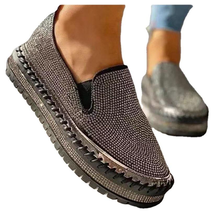Plus Size 35-43 Shoes for Women Ladies Flat Sequined Sneakers Casual Slip On Platform Shoes Comfortable Vulcanized Shoes