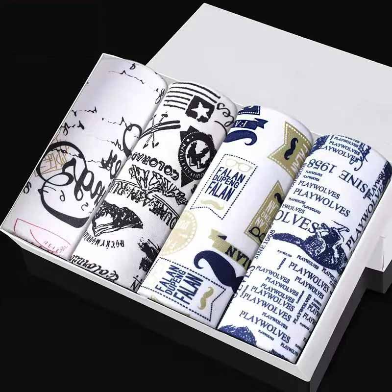 4 adet erkek külot orta bel baksır şort nefes gençlik baskı U dışbükey baksır şort