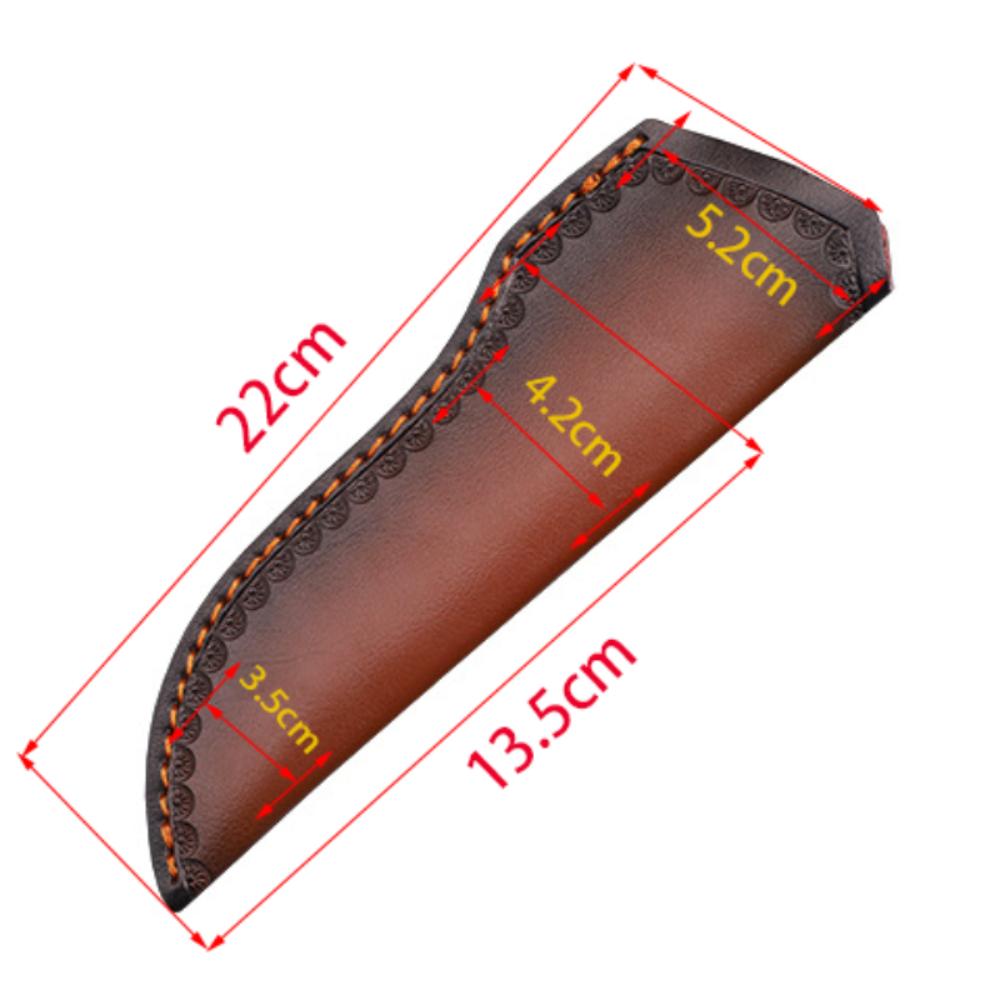22cm Fixed Blade Knife Scabbard Embossed Cowhide Second Layer Leather Camping Knife Case Hunting Holsters with Belt Buckle