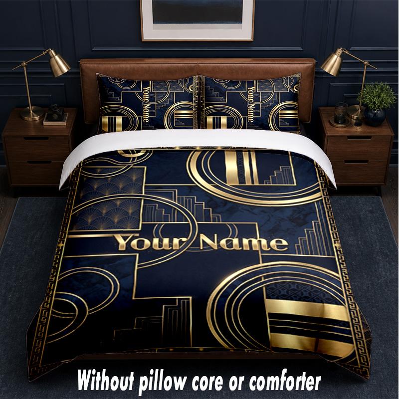 Art Deco Theme Custom Text Or Name 3Pcs Bedding Set,1 Flat Sheet & 2 Pillowcases Personalized Home Bedding
