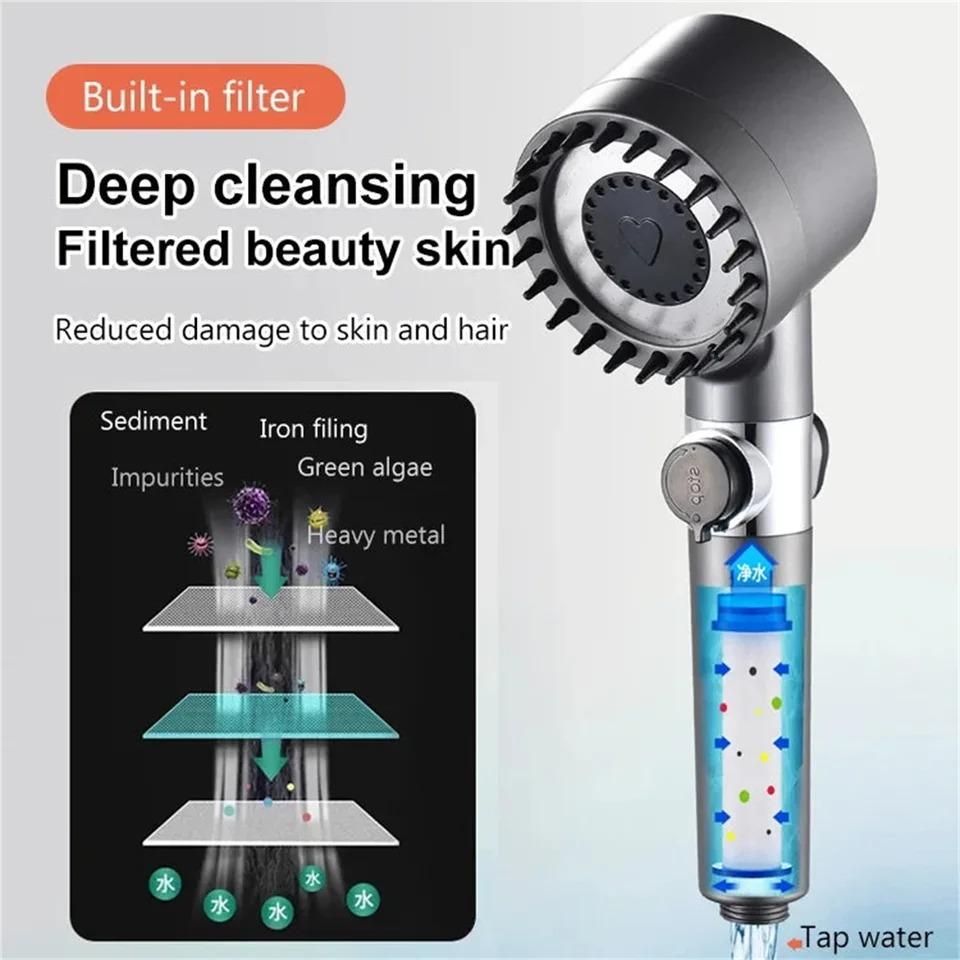 High-pressure Shower Head 3-mode Adjustable Spray with Massage Brush Filter Rain Shower Faucet Bathroom Accessories