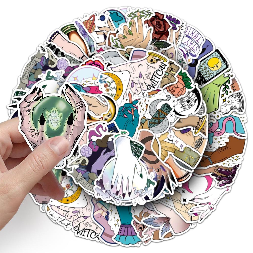 50 Magic Witch Hand Graffiti Stickers for Phone, Luggage, Skateboard - Creative Decoration