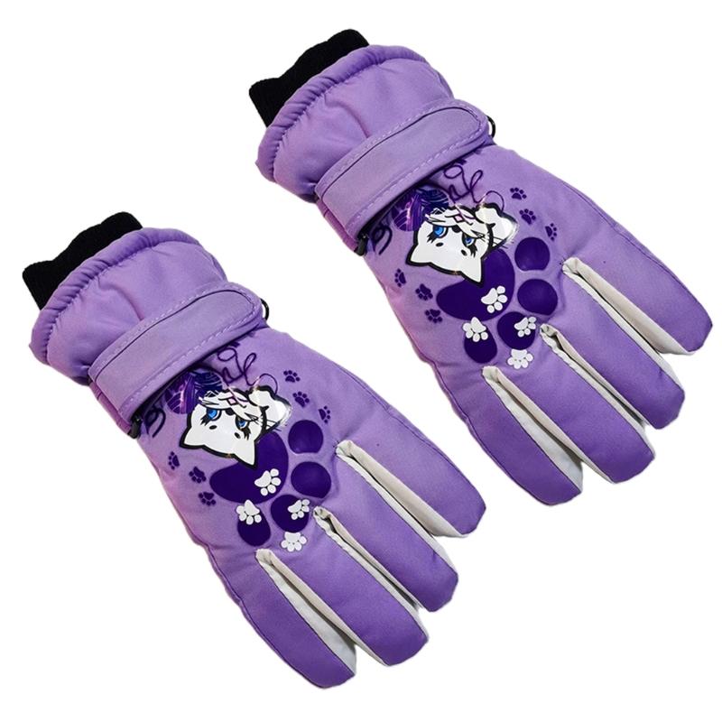 Gants de Ski pour Enfants Hiver Imperméables Motif Dessin Animé Mignon Gants de Neige Chauds pour Garçons Filles Enfants 5-10 Ans