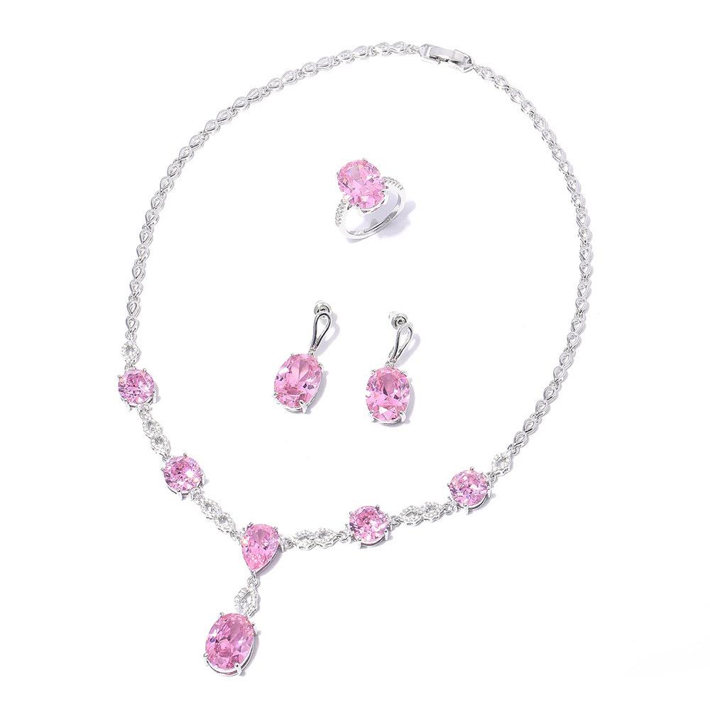 Rainbow Zircon Jewelry Set High-End Set, Red And Blue Gradual Change Bridal Necklace Jewelry Set Multi-Color