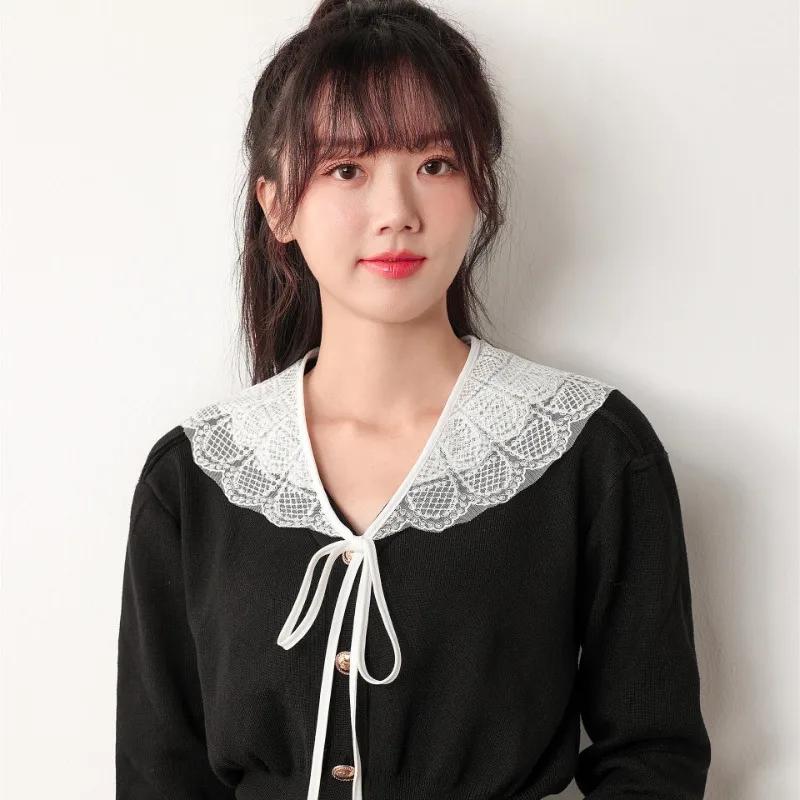 Lace Small Shawl for Women's Summer Detachable Shoulder Wraps White Multifunctional Sun Protection for Skirt Bow Tie Fake Collar