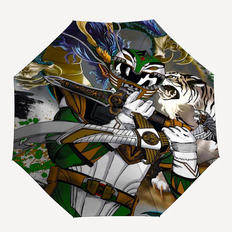 1pc Green Ranger's Mighty Alliance Pattern Beautiful Looking Fashion Automatic Folding Cartoon Umbrella, 3 Folding, 8 Iron Frame Design, Durable