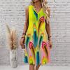 Plus Size V Neck Sleeveless Dress Cloud Wrapped Mountain Waterfall Print For Remote Scenic Travel