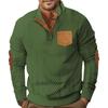 Mens Block Striped Corduroy Sweatshirt Outdoor Long Sleeve Stand Collar Jacket Sweaters Button Quarter Sweater Top