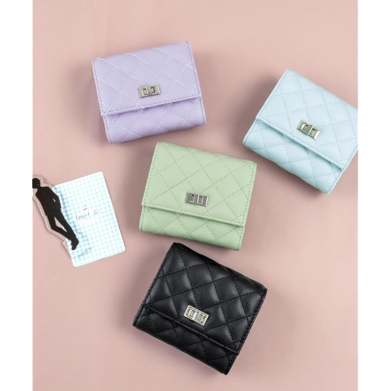 [AppelToi] black trifold wallet ladies With coin purse trifold wallet mini wallet small Smaller Thin compact wallet card box coin billfold quilting
