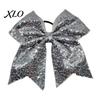 Stage Costume Accessories Sequins Hair Bows, Elastic Tie, Large Cheerleading Shiny Bows for Girls Band Ponytail Holder, Glitter Scrunchies Women Teens