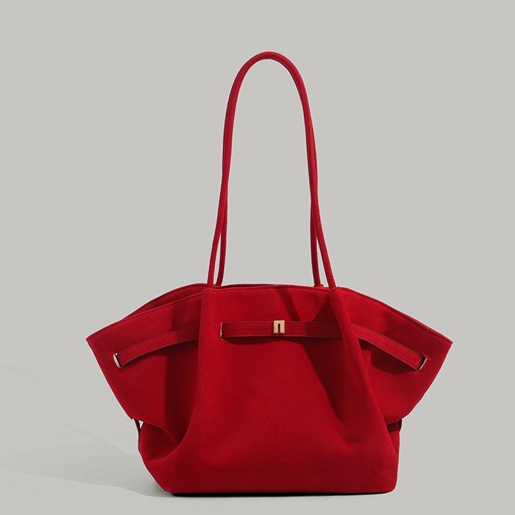 

Премиальная текстура ретро ниша матовая замшевая на ощупь ручная плиссированная сумка-пельмень модная сумка-тоут для通勤 женщин красный