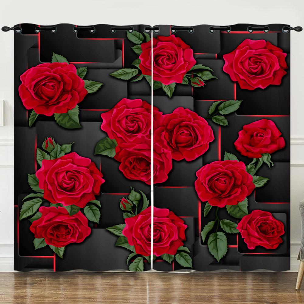 Curtains Sunflower Flower Blackout Curtain Living Room Bedroom Digital Printing Curtain No Punching