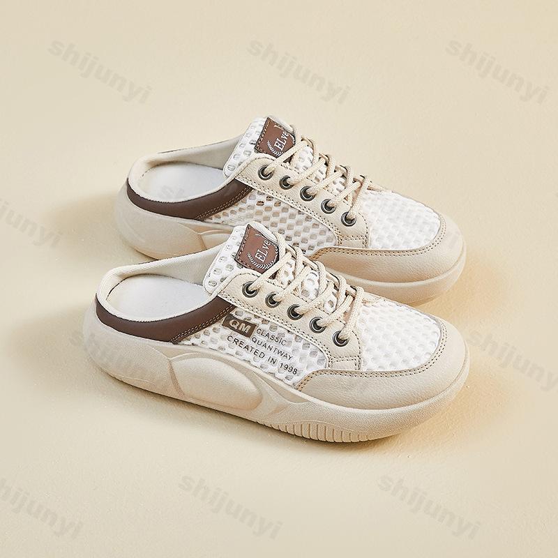 Fashion Summer Women's Slippers 2025 New Closed Toe Ladies Shoes Fashion Casual Breathable Sneakers Lace-up Outdoor Mesh Half Slippers