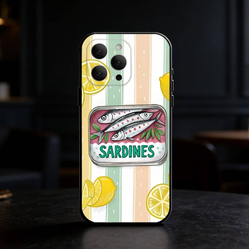 Colorful S-Sardine L-Lobster Fish Phone Case For iPhone 17,16,15,14,13,12,11 Plus,Pro Max,SE4Soft Silicone Black Cover