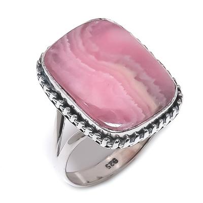 Naturalny Kamień Rodochrozytowy Biżuteria Pierścionek Srebro Próby 925 S.9 O3h24