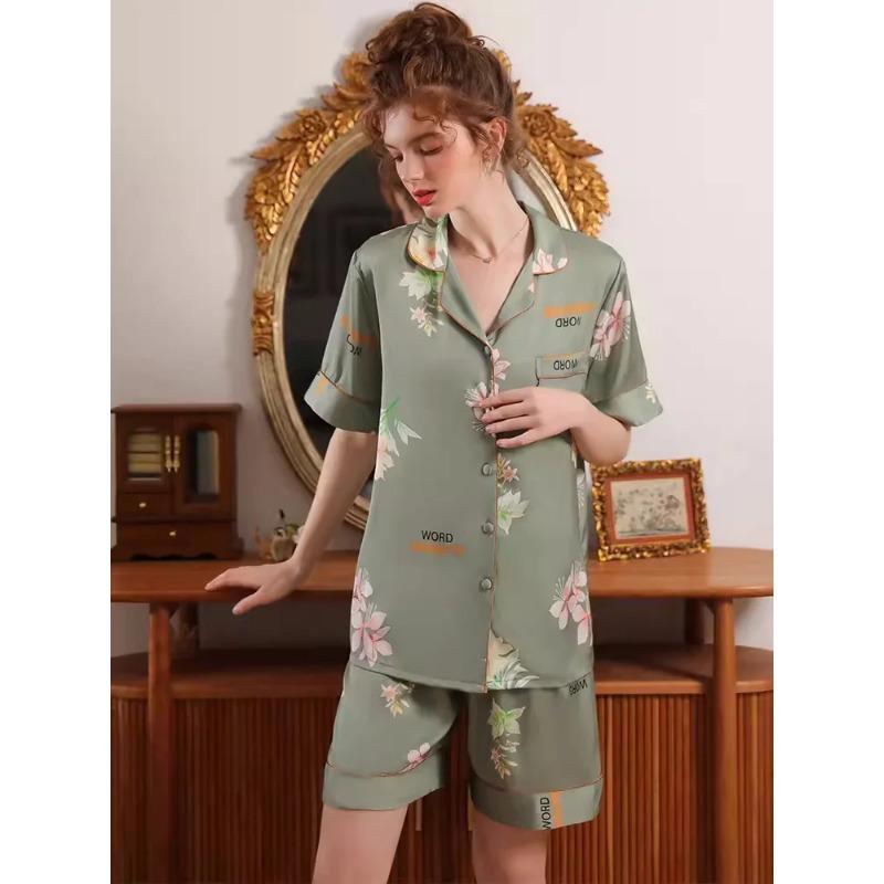 Pijamas de Seda Pura Femininas, Pijamas de Cetim, Pijamas com Botões, Pijamas de Seda Estampados