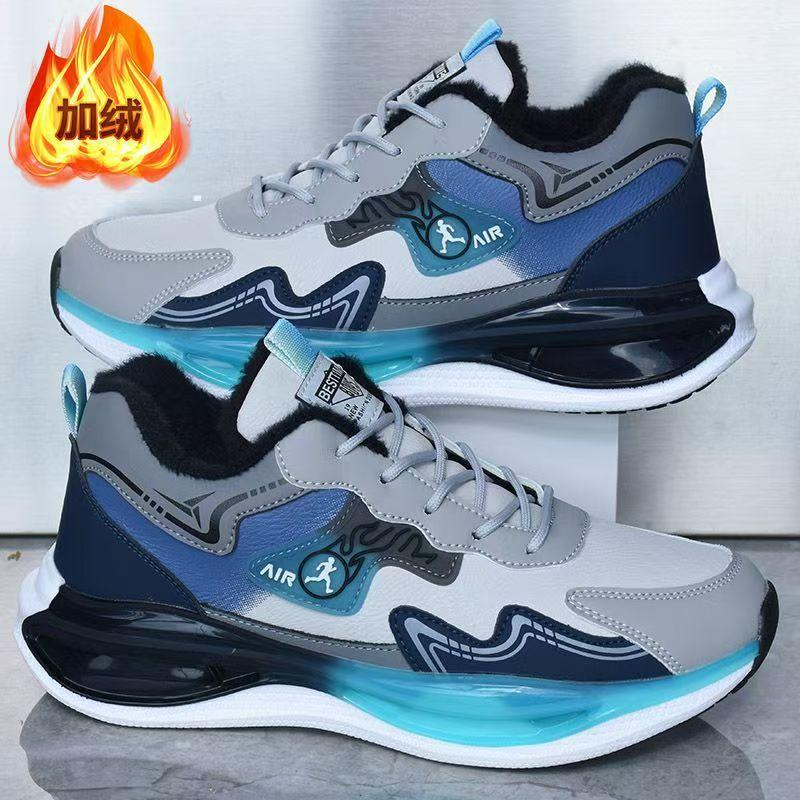 Winter velvet warm cotton shoes, ultra-light waterproof soft sole, non-slip and wear-resistant running leather surface, youth sports shoes