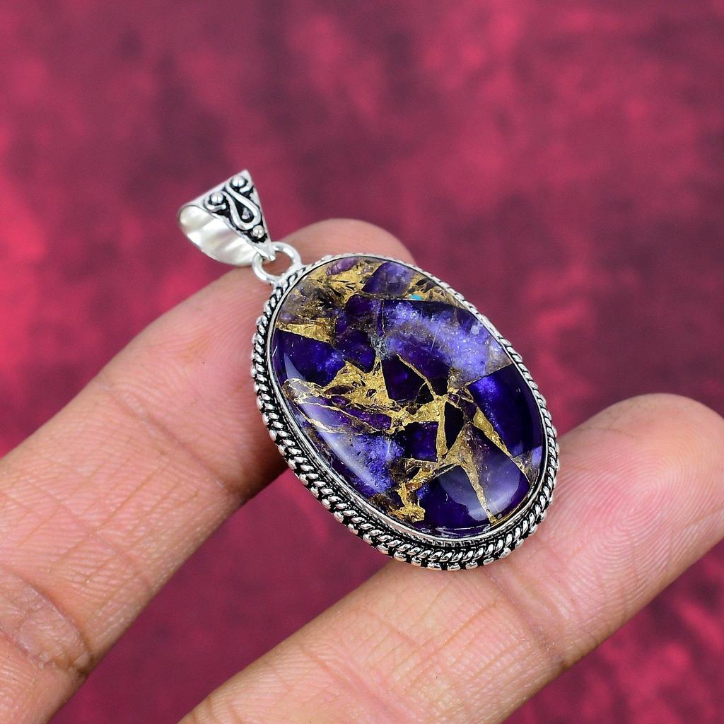 Purple Copper Turquoise Pendant, 925 Solid Sterling Silver Jewelry, Gemstone Pendant, Gift For Her Handmade Dainty Jewelry