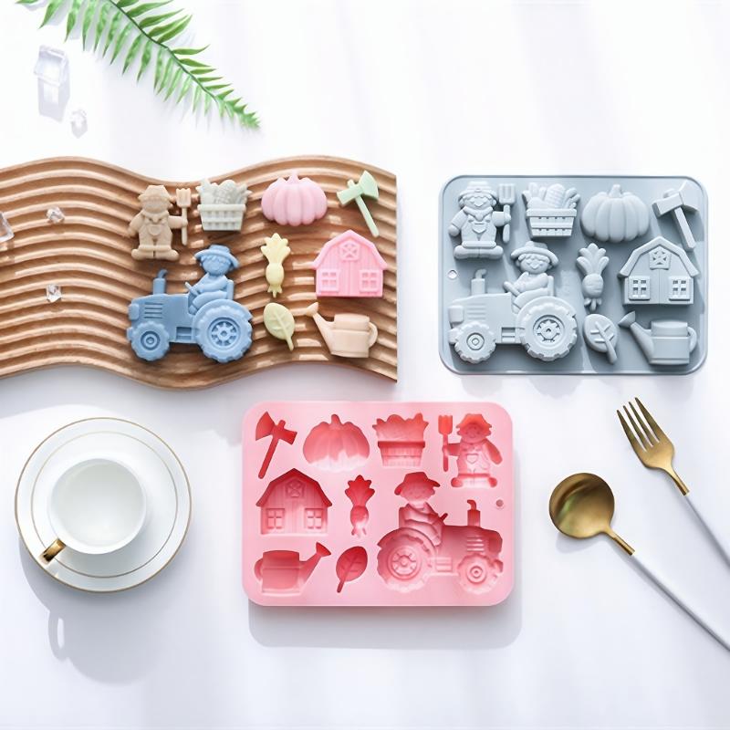 Reusable Food Grade Silicone Baking Molds 9 Farm Animal Vegetable Designs Mould For Cakes Candies Crafts