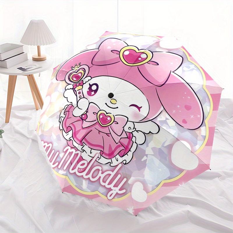 My Melody,Pink Bow Automatic Folding Umbrella Simple 8 Rib Design, Bright Cartoon Pattern, Durable Iron Frame, Suitable For Travel, Outdoor,