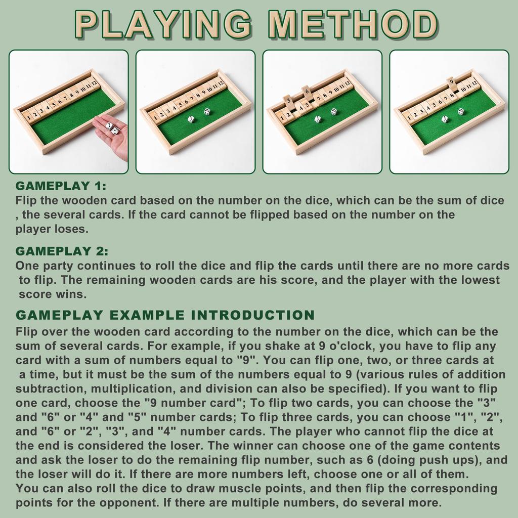 AIUAZA Shutbox Dice Wooden Board Game for 2 Traditional Family Board Fun Math Game for the Holidays Game, Players, Bar, Travel, Game, (Battle Version)